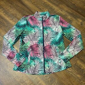 Tommy Bahama Golf Tennis Women's XL Full Zip Jacket Tropical Palm Leaves Pockets